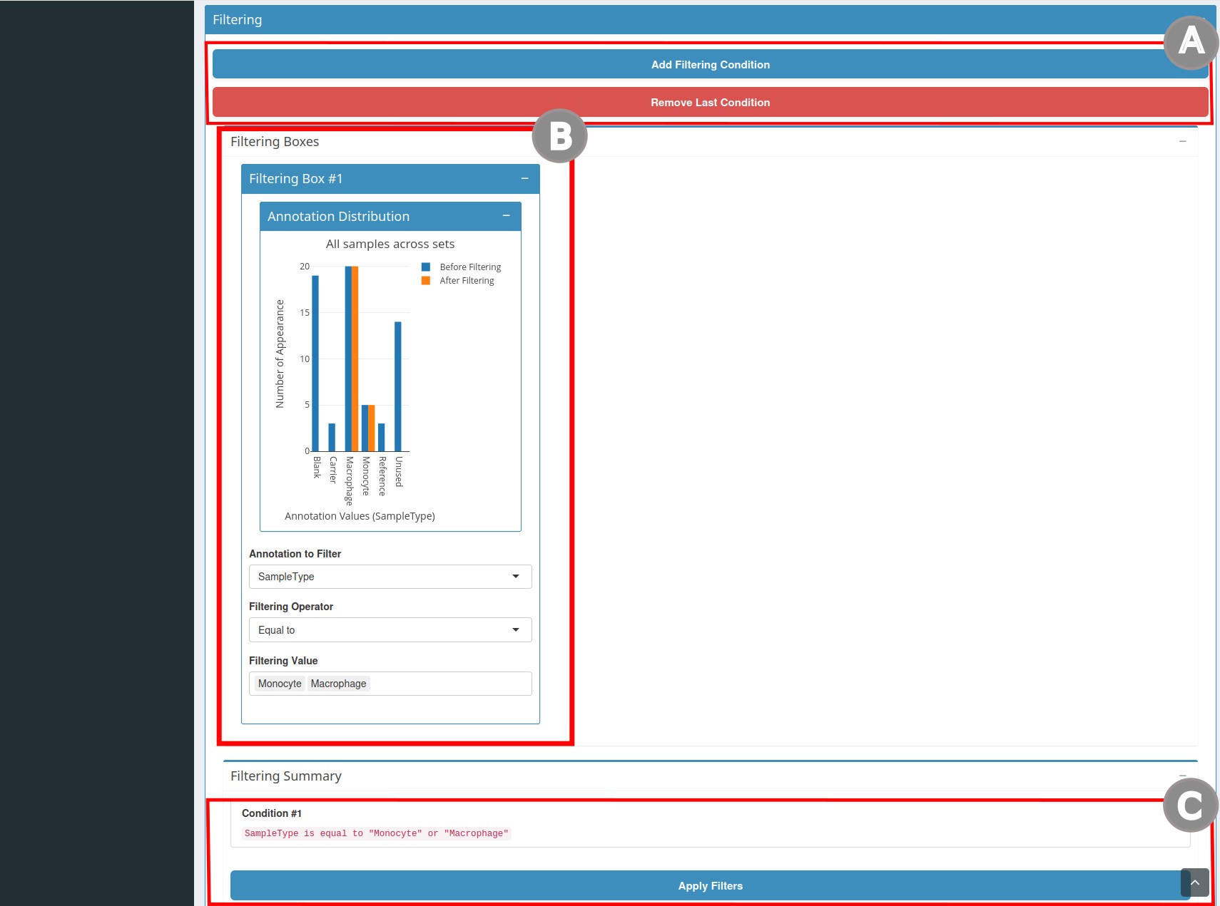 filtering section